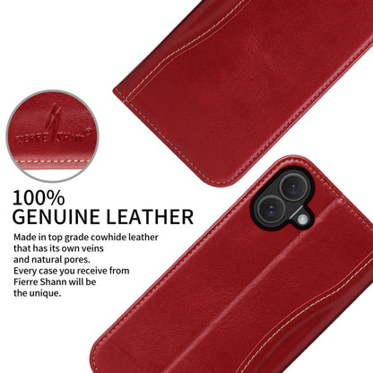 For iPhone 16 Fierre Shann Cowhide Leather Flip Leather Phone Case(Red) - iPhone 16 Cases by FIERRE SHANN | Online Shopping South Africa | PMC Jewellery | Buy Now Pay Later Mobicred