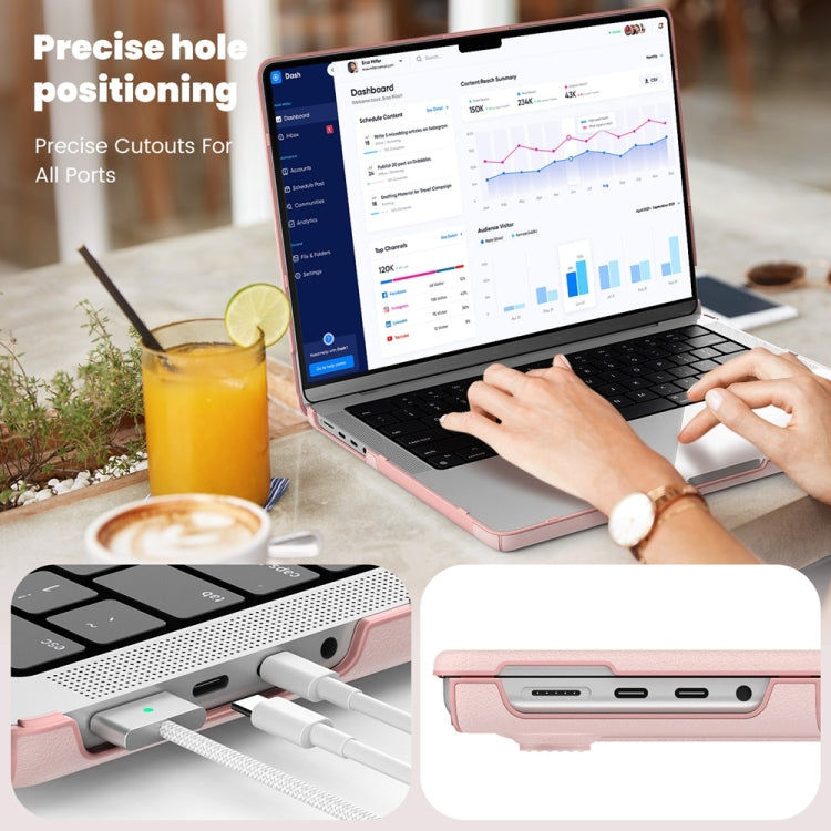 For MacBook Pro 14 inch A2918 / A2992 Business Magnetic Holder PC + PU Laptop Protective Case(Pink) - MacBook Pro Cases by PMC Jewellery | Online Shopping South Africa | PMC Jewellery | Buy Now Pay Later Mobicred