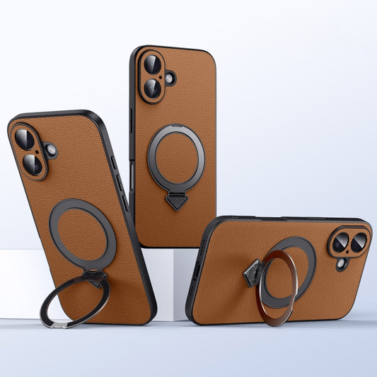 For iPhone 16 Plus SULADA Top Grain Leather MagSafe Magnetic Holder Phone Case(Brown) - iPhone 16 Plus Cases by SULADA | Online Shopping South Africa | PMC Jewellery | Buy Now Pay Later Mobicred