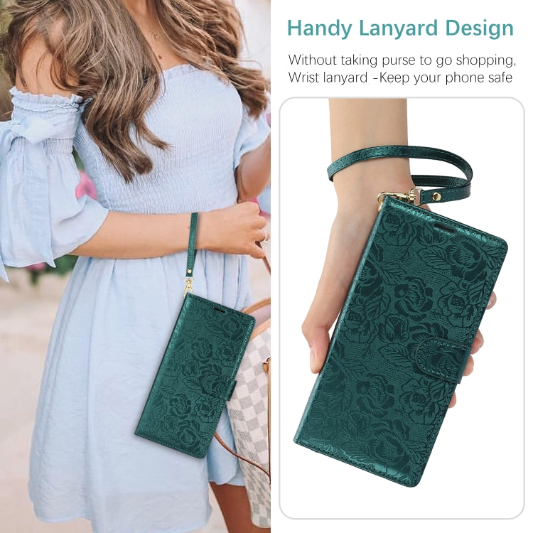 For Samsung Galaxy S25 5G Peony Flowers Imprint Leather Phone Case(Green) - Galaxy S25 5G Cases by PMC Jewellery | Online Shopping South Africa | PMC Jewellery | Buy Now Pay Later Mobicred