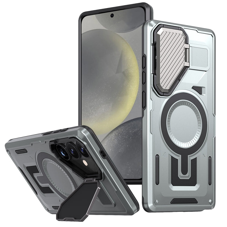 For Samsung Galaxy S25+ 5G Shield Frame Holder MagSafe Phone Case(Grey) - Galaxy S25+ 5G Cases by PMC Jewellery | Online Shopping South Africa | PMC Jewellery | Buy Now Pay Later Mobicred