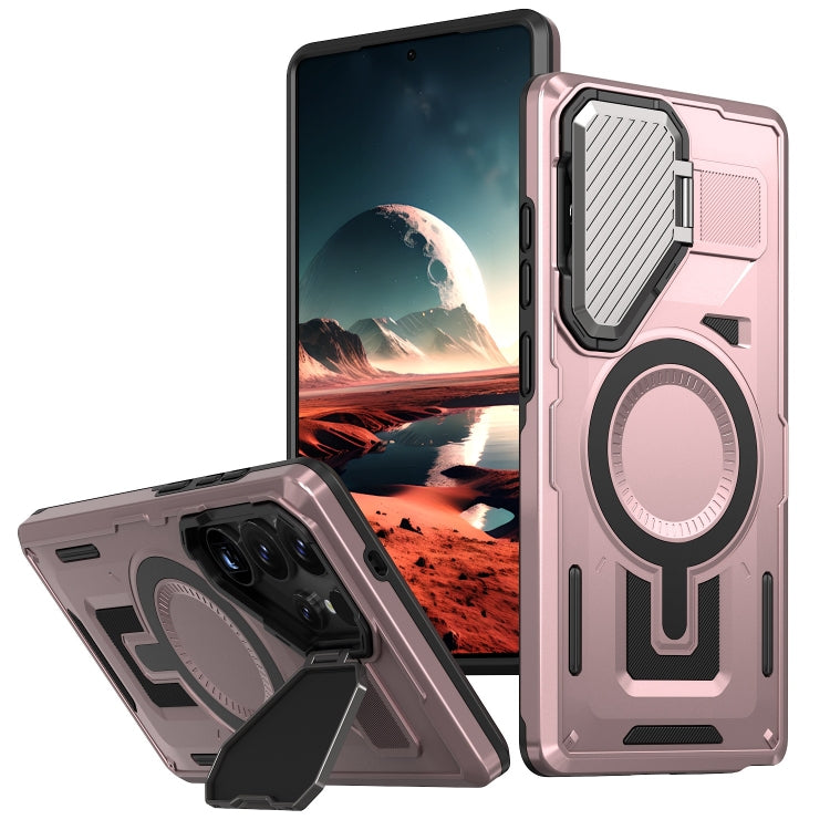 For Samsung Galaxy S25 Ultra 5G Shield Frame Holder MagSafe Phone Case(Rose Gold) - Galaxy S25 Ultra 5G Cases by PMC Jewellery | Online Shopping South Africa | PMC Jewellery | Buy Now Pay Later Mobicred