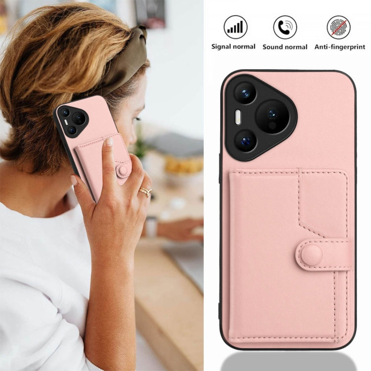 For Huawei Pura 70 Button Card Bag RFID Anti-theft Phone Case(Pink) - Huawei Cases by PMC Jewellery | Online Shopping South Africa | PMC Jewellery | Buy Now Pay Later Mobicred