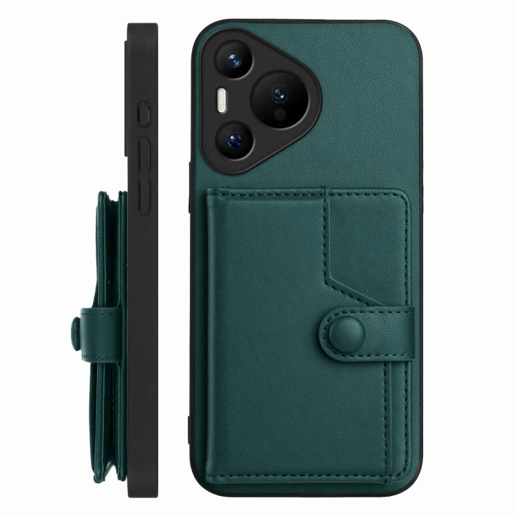 For Huawei Pura 70 Button Card Bag RFID Anti-theft Phone Case(Green) - Huawei Cases by PMC Jewellery | Online Shopping South Africa | PMC Jewellery | Buy Now Pay Later Mobicred