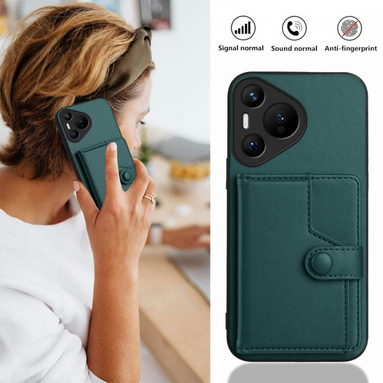 For Huawei Pura 70 Button Card Bag RFID Anti-theft Phone Case(Green) - Huawei Cases by PMC Jewellery | Online Shopping South Africa | PMC Jewellery | Buy Now Pay Later Mobicred