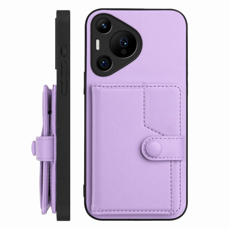 For Huawei Pura 70 Pro Button Card Bag RFID Anti-theft Phone Case(Purple) - Huawei Cases by PMC Jewellery | Online Shopping South Africa | PMC Jewellery | Buy Now Pay Later Mobicred