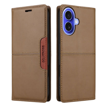 For iPhone 16 GQUTROBE G01 RFID Anti-theft Leather Phone Case(Brown) - iPhone 16 Cases by GQUTROBE | Online Shopping South Africa | PMC Jewellery | Buy Now Pay Later Mobicred