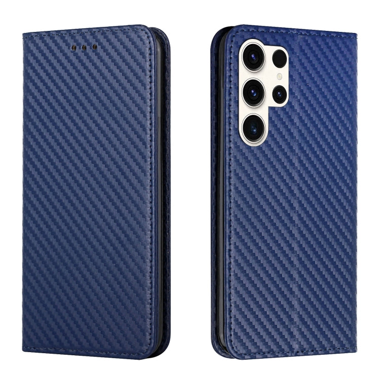 For Samsung Galaxy S25 Ultra 5G Carbon Fiber Texture Magnetic Flip Leather Phone Case(Blue) - Galaxy S25 Ultra 5G Cases by PMC Jewellery | Online Shopping South Africa | PMC Jewellery | Buy Now Pay Later Mobicred