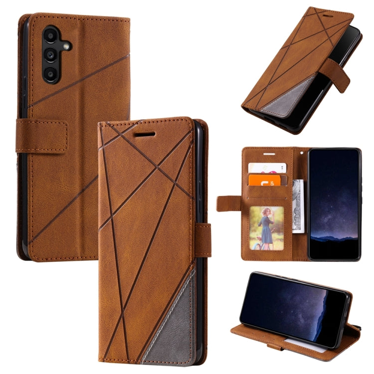 For Samsung Galaxy S25 5G Skin Feel Splicing Leather Phone Case(Brown) - Galaxy S25 5G Cases by PMC Jewellery | Online Shopping South Africa | PMC Jewellery | Buy Now Pay Later Mobicred