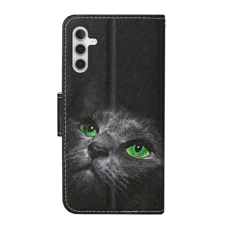 For Samsung Galaxy S25 5G Colored Drawing Pattern Leather Phone Case(Black Cat) - Galaxy S25 5G Cases by PMC Jewellery | Online Shopping South Africa | PMC Jewellery | Buy Now Pay Later Mobicred