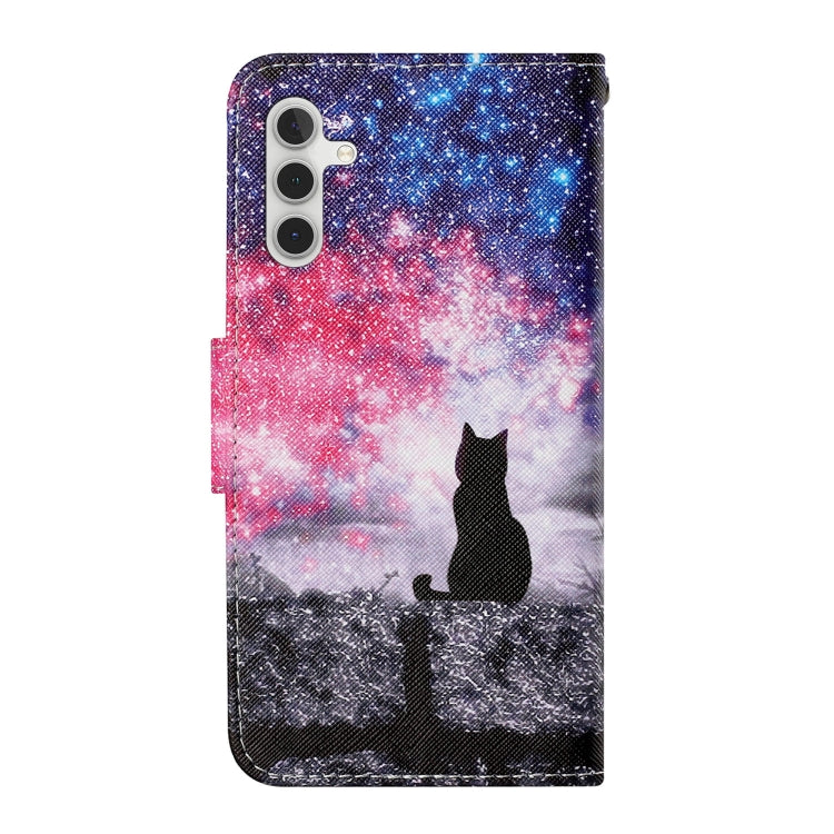For Samsung Galaxy S25 5G Colored Drawing Pattern Leather Phone Case(Star Sky Cat) - Galaxy S25 5G Cases by PMC Jewellery | Online Shopping South Africa | PMC Jewellery | Buy Now Pay Later Mobicred