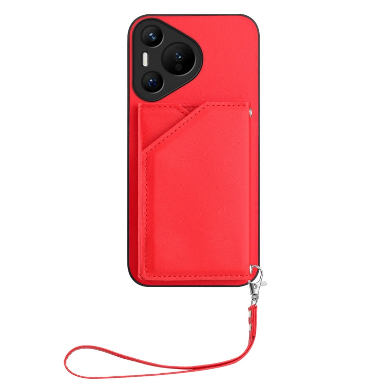 For Huawei Pura 70 Skin Feel Four Card Slots Phone Case with Wrist Strap(Red) - Huawei Cases by PMC Jewellery | Online Shopping South Africa | PMC Jewellery | Buy Now Pay Later Mobicred