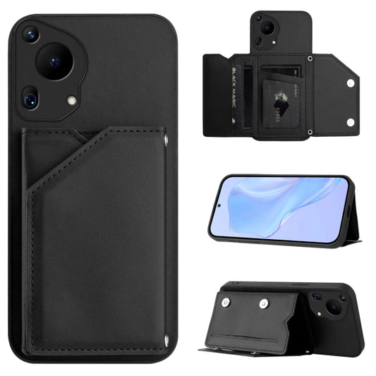 For Huawei Pura 70 Ultra Skin Feel Four Card Slots Phone Case with Wrist Strap(Black) - Huawei Cases by PMC Jewellery | Online Shopping South Africa | PMC Jewellery | Buy Now Pay Later Mobicred