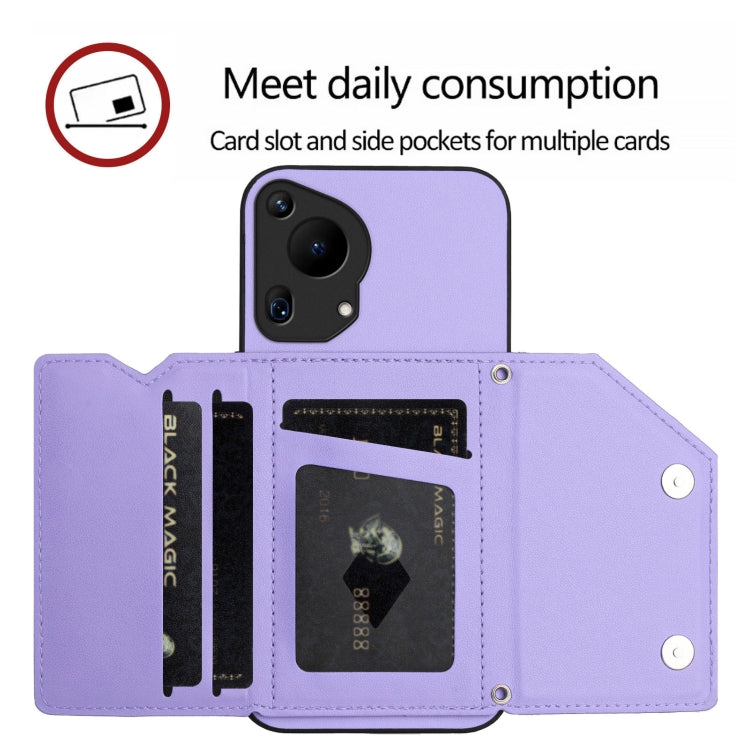 For Huawei Pura 70 Ultra Skin Feel Four Card Slots Phone Case with Wrist Strap(Purple) - Huawei Cases by PMC Jewellery | Online Shopping South Africa | PMC Jewellery | Buy Now Pay Later Mobicred