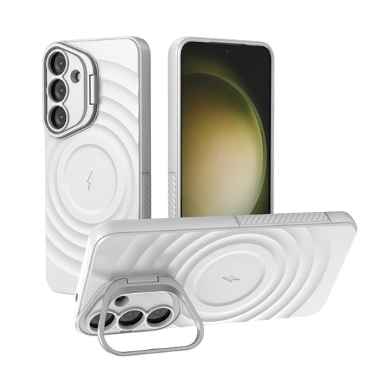 For Samsung Galaxy S25+ 5G Lens Frame Bracket Corrugated MagSafe Phone Case(White) - Galaxy S25+ 5G Cases by PMC Jewellery | Online Shopping South Africa | PMC Jewellery | Buy Now Pay Later Mobicred