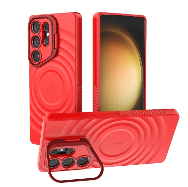 For Samsung Galaxy S25 Ultra 5G Lens Frame Bracket Corrugated MagSafe Phone Case(Red) - Galaxy S25 Ultra 5G Cases by PMC Jewellery | Online Shopping South Africa | PMC Jewellery | Buy Now Pay Later Mobicred