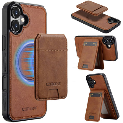 For iPhone 16 LC.IMEEKE L3 Series Detachable RFID Card Bag Magsafe Phone Case(Brown) - iPhone 16 Cases by LC.IMEEKE | Online Shopping South Africa | PMC Jewellery | Buy Now Pay Later Mobicred