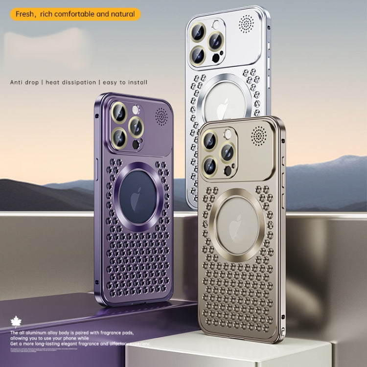 For iPhone 16 Pro Max Spring Buckle MagSafe Magnetic Metal Aromatherapy Phone Case(Purple) - free shipping - PMc TechLife - Order now!