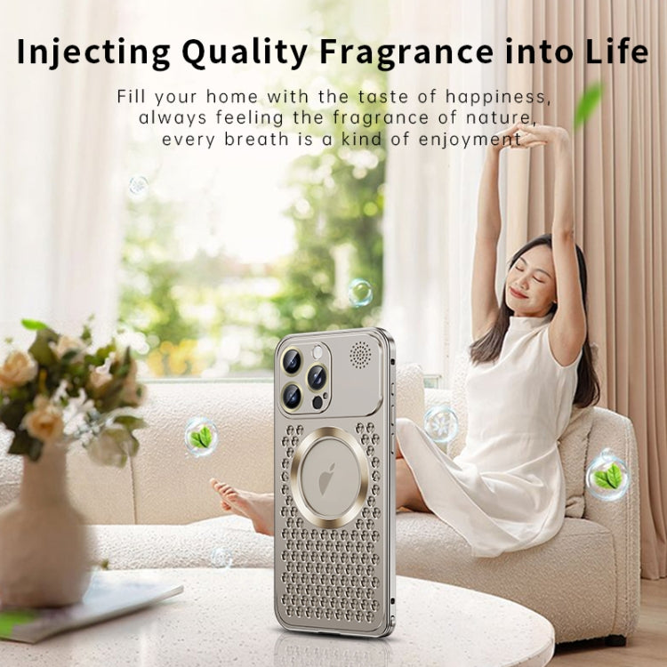 For iPhone 16 Spring Buckle MagSafe Magnetic Metal Aromatherapy Phone Case(Purple) - free shipping - PMc TechLife - Order now!