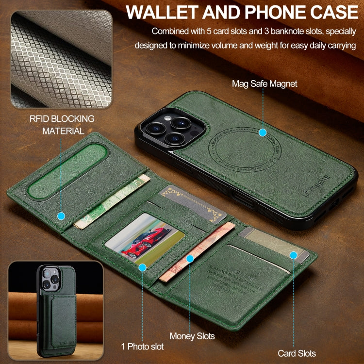 For iPhone 16 Pro Max LC.IMEEKE L5 Series Detachable RFID Card Bag Magsafe Phone Case(Green) - iPhone 16 Pro Max Cases by LC.IMEEKE | Online Shopping South Africa | PMC Jewellery | Buy Now Pay Later Mobicred