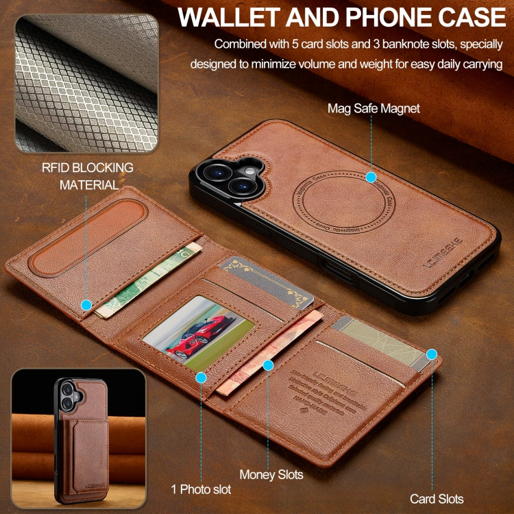 For iPhone 16 Plus LC.IMEEKE L5 Series Detachable RFID Card Bag Magsafe Phone Case(Brown) - free shipping - PMC Jewellery - Order now!