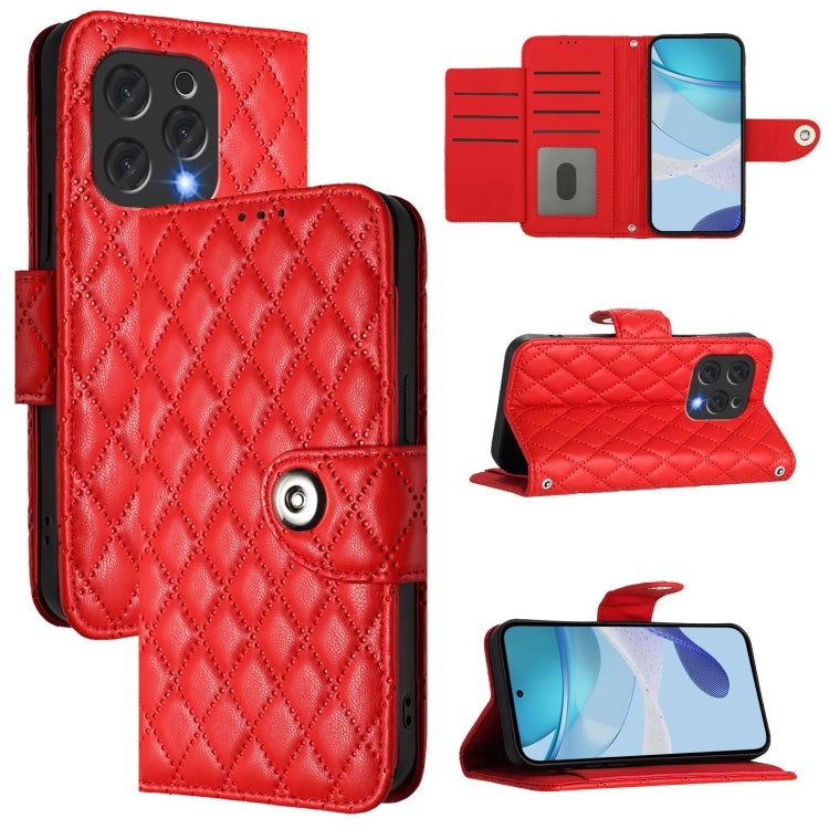 For Doogee N55 Plus Rhombic Texture Flip Leather Phone Case with Lanyard(Red) - Doogee Cases by PMC TechLife | Online Shopping South Africa | PMC TechLife | Buy Now Pay Later Mobicred
