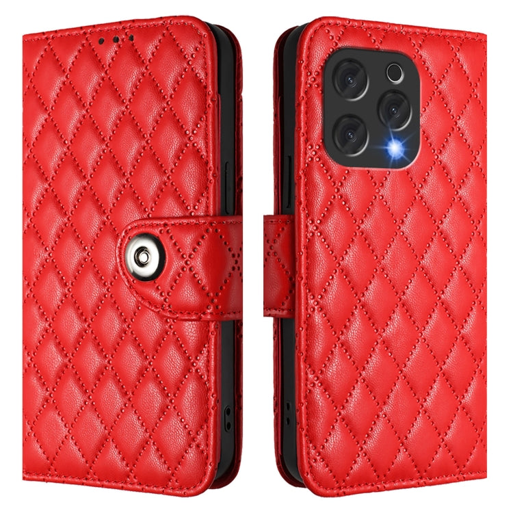 For Doogee N55 Plus Rhombic Texture Flip Leather Phone Case with Lanyard(Red) - Doogee Cases by PMC TechLife | Online Shopping South Africa | PMC TechLife | Buy Now Pay Later Mobicred