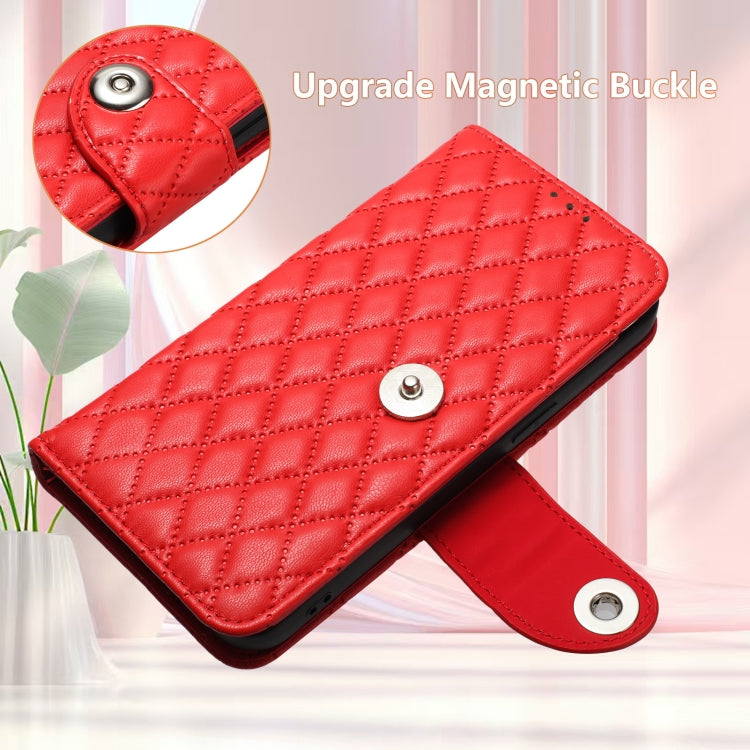 For Doogee N55 Plus Rhombic Texture Flip Leather Phone Case with Lanyard(Red) - Doogee Cases by PMC TechLife | Online Shopping South Africa | PMC TechLife | Buy Now Pay Later Mobicred