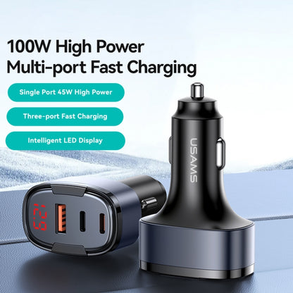 USAMS CC257 C42 100W USB, Type-C, 8 Pin Three Ports Car Fast Charger(Black) - Car Charger by USAMS | Online Shopping South Africa | PMC Jewellery | Buy Now Pay Later Mobicred