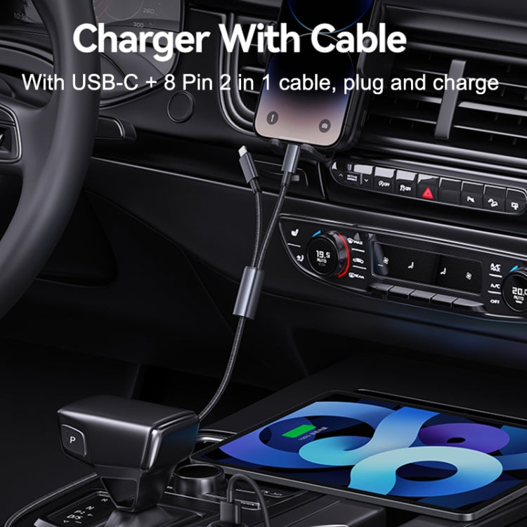 USAMS CC287 YT Series 66W USB and Type-C Dual Ports Car Fast Charger with 2 in 1 Cable(Black) - Car Charger by USAMS | Online Shopping South Africa | PMC Jewellery | Buy Now Pay Later Mobicred