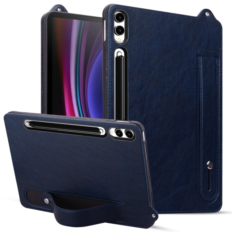 For Samsung Galaxy Tab S10+ / S9+ / S8+ TPU Leather Back Tablet Case with Wristband(Dark Blue) - Tab S10+ Cases by PMC Jewellery | Online Shopping South Africa | PMC Jewellery | Buy Now Pay Later Mobicred