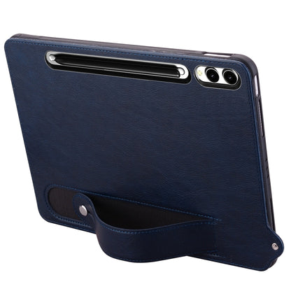 For Samsung Galaxy Tab S10 Ultra / S9 Ultra TPU Leather Back Tablet Case with Wristband(Dark Blue) - Tab S10 Ultra Cases by PMC Jewellery | Online Shopping South Africa | PMC Jewellery | Buy Now Pay Later Mobicred