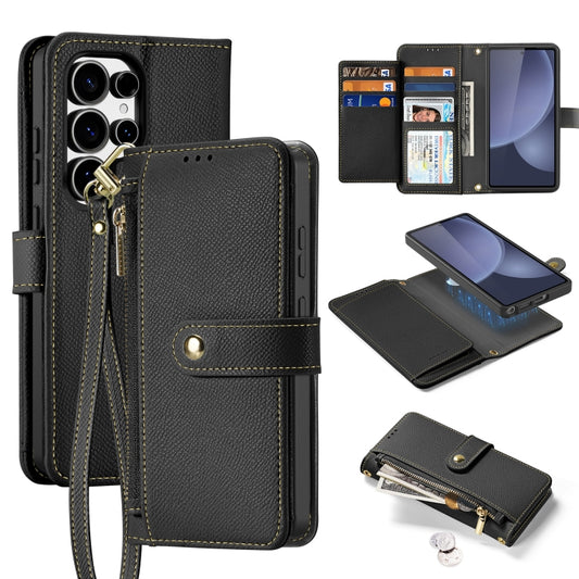 For Samsung Galaxy S25 Ultra 5G DUX DUCIS Lawa Series 2 in 1 Wallet Zipper Detachable MagSafe Phone Case with Lanyard(Black) - Galaxy S25 Ultra 5G Cases by DUX DUCIS | Online Shopping South Africa | PMC Jewellery | Buy Now Pay Later Mobicred