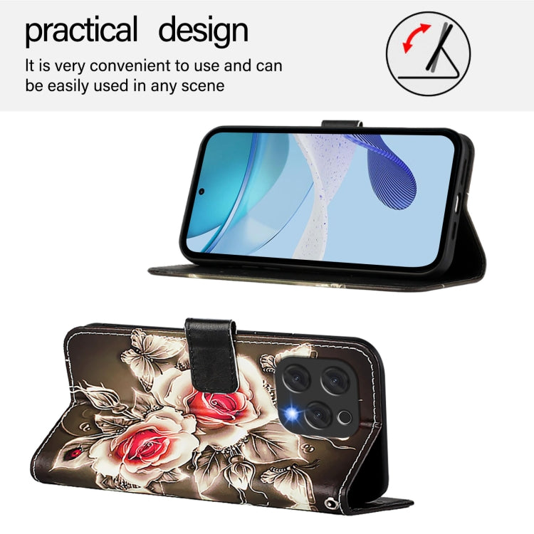 For Doogee N55 Plus Colored Drawing Pattern Plain Weave Leather Phone Case(Roses On Black) - More Brand by PMC TechLife | Online Shopping South Africa | PMC TechLife | Buy Now Pay Later Mobicred