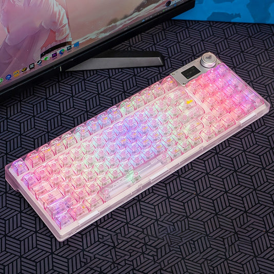 AULA F98 Pro 99 Keys Wired/2.4G/Bluetooth Three Model RGB Mechanical Keyboard, Shaft:Ice Crystal Shaft(Transparent Pink) - Wireless Keyboard by AULA | Online Shopping South Africa | PMC Jewellery | Buy Now Pay Later Mobicred