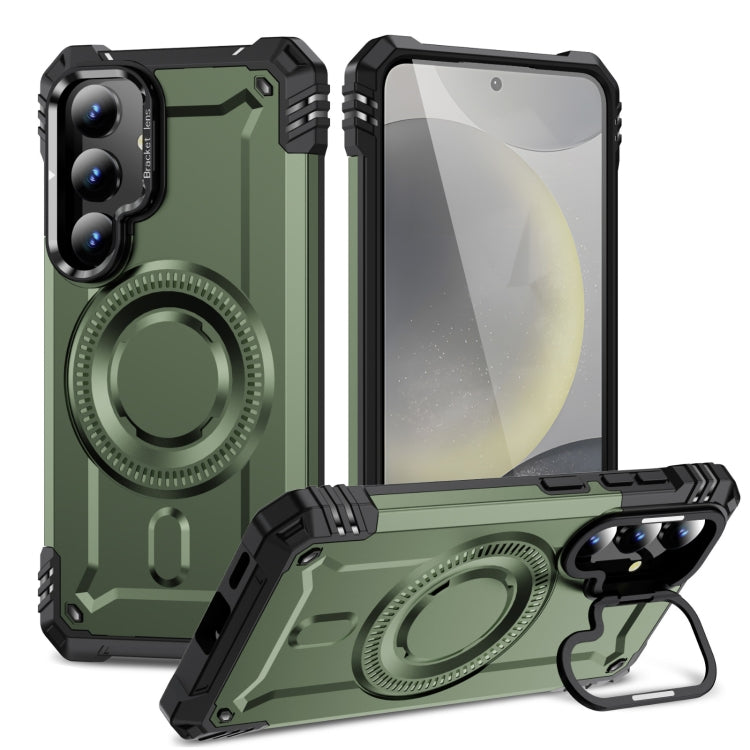 For Samsung Galaxy S25+ 5G Lens Holder MagSafe Phone Case(Army Green) - Galaxy S25+ 5G Cases by PMC Jewellery | Online Shopping South Africa | PMC Jewellery | Buy Now Pay Later Mobicred