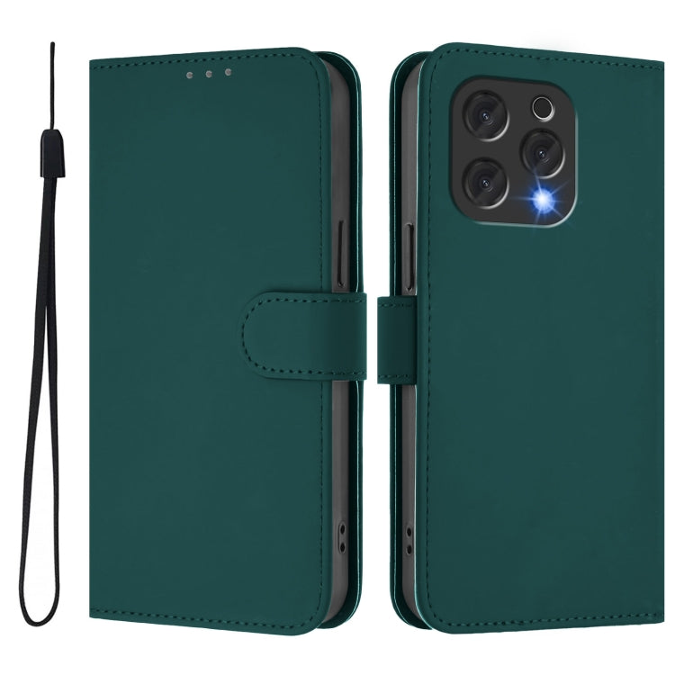 For Doogee N55 Plus Skin Feel Solid Color Leather Phone Case with Lanyard(Dark Green) - Doogee Cases by PMC TechLife | Online Shopping South Africa | PMC TechLife | Buy Now Pay Later Mobicred