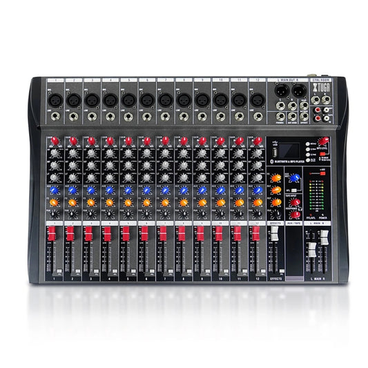 XTUGA CT120X 12-Channels Audio Mixer DJ Mixing Console with 48V Power Supply(UK Plug) - Live Sound Effects Processors by XTUGA | Online Shopping South Africa | PMC Jewellery | Buy Now Pay Later Mobicred