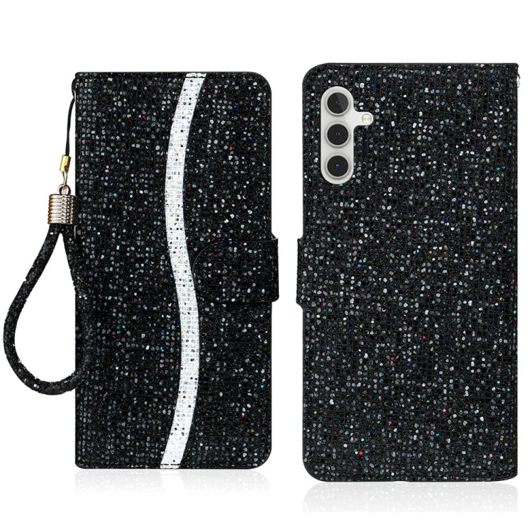 For Samsung Galaxy S25 5G Glitter Powder Filp Leather Phone Case(Black) - Galaxy S25 5G Cases by PMC Jewellery | Online Shopping South Africa | PMC Jewellery | Buy Now Pay Later Mobicred