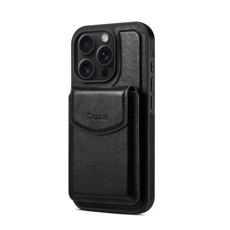 For iPhone 16 Pro Max Denior D22 Genuine Leather MagSafe Holder Detachable Card Slot Phone Case(Black) - iPhone 16 Pro Max Cases by Denior | Online Shopping South Africa | PMC Jewellery | Buy Now Pay Later Mobicred