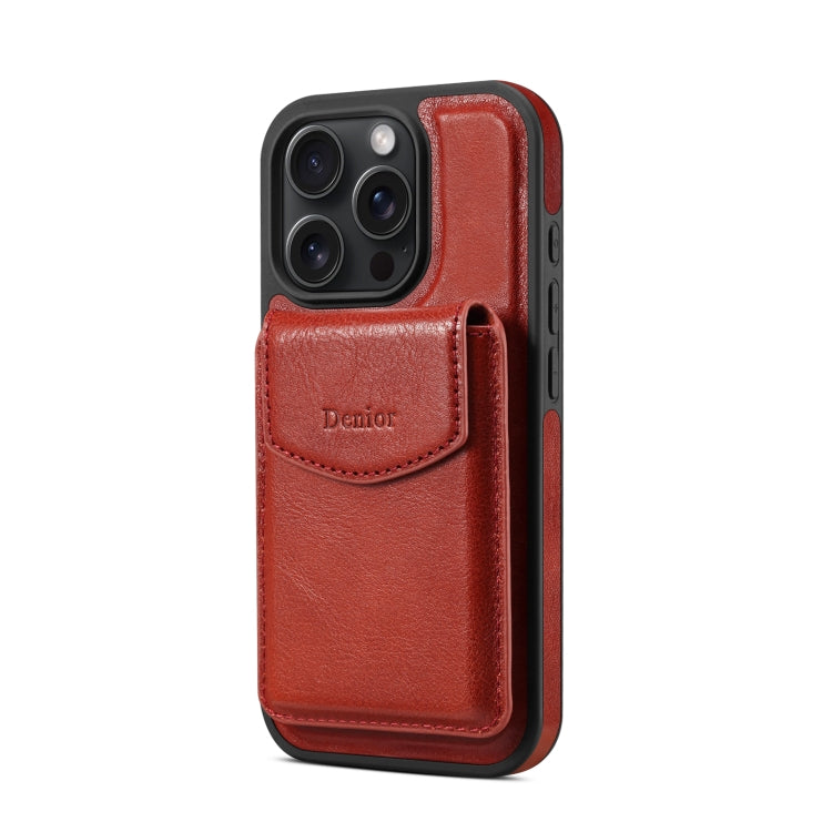 For iPhone 16 Pro Denior D22 Genuine Leather MagSafe Holder Detachable Card Slot Phone Case(Brown) - iPhone 16 Pro Cases by Denior | Online Shopping South Africa | PMC Jewellery | Buy Now Pay Later Mobicred