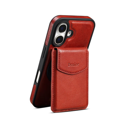 For iPhone 16 Plus Denior D22 Genuine Leather MagSafe Holder Detachable Card Slot Phone Case(Brown) - iPhone 16 Plus Cases by Denior | Online Shopping South Africa | PMC Jewellery | Buy Now Pay Later Mobicred