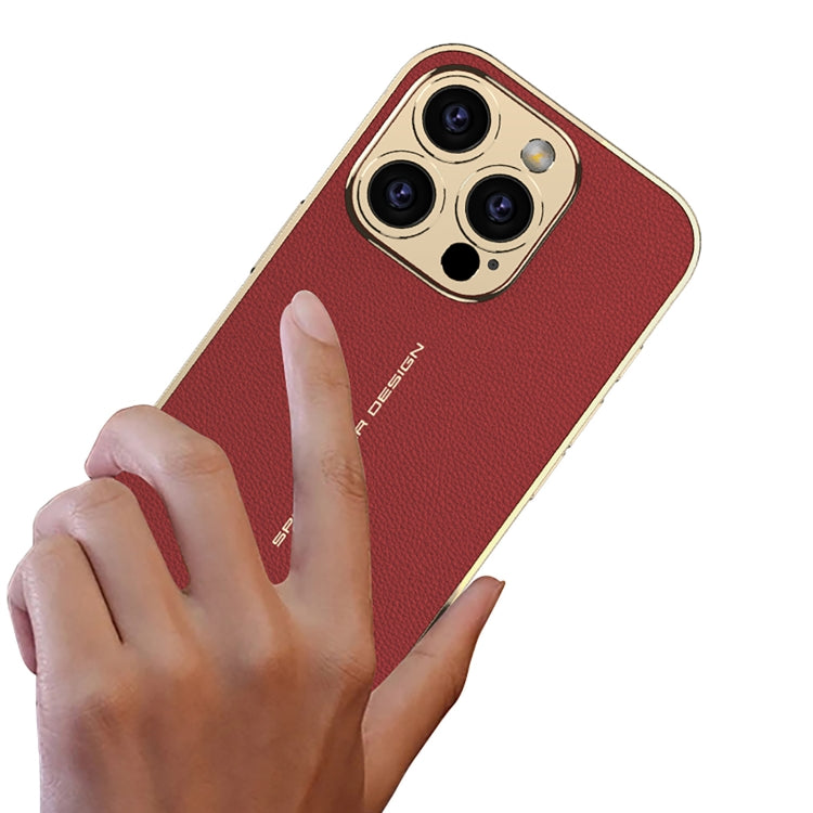 For iPhone 16 Pro GKK Plated Plain Leather Shockproof Phone Case(Red) - iPhone 16 Pro Cases by GKK | Online Shopping South Africa | PMC Jewellery | Buy Now Pay Later Mobicred