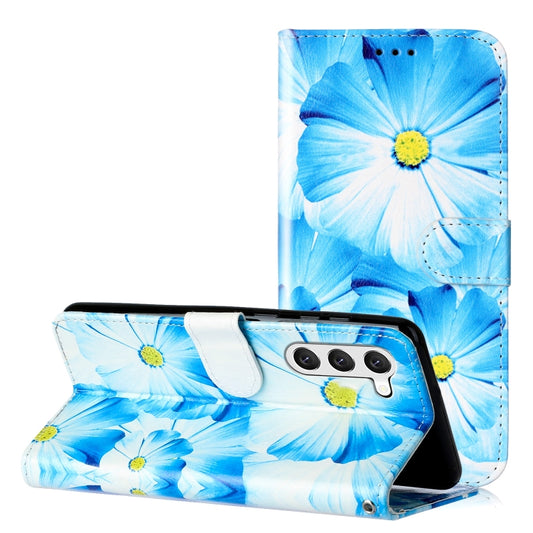 For Samsung Galaxy S25+ 5G Colored Drawing Marble Pattern Leather Phone Case(Blue Flower) - Galaxy S25+ 5G Cases by PMC Jewellery | Online Shopping South Africa | PMC Jewellery | Buy Now Pay Later Mobicred