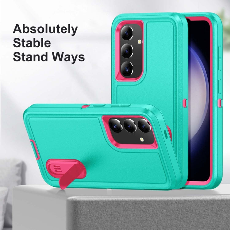 For Samsung Galaxy S24+ / S25+ 5G Rugged PC Hybrid Silicone Phone Case with Holder(Light Green+Rose Red) - Galaxy S25+ 5G Cases by PMC Jewellery | Online Shopping South Africa | PMC Jewellery | Buy Now Pay Later Mobicred