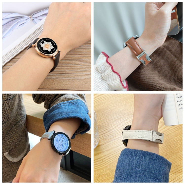 22mm Universal Slim Magnetic Buckle Genuine Leather Watch Band(Plain Weave Beige) - free shipping - PMc TechLife - Order now!
