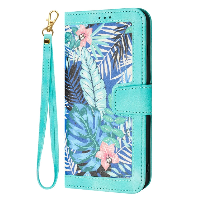 For Samsung Galaxy S25+ 5G Floral Pattern Leather Phone Case with Lanyard(Green) - Galaxy S25+ 5G Cases by PMC Jewellery | Online Shopping South Africa | PMC Jewellery | Buy Now Pay Later Mobicred