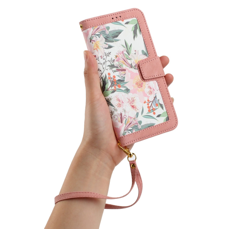 For Samsung Galaxy S25+ 5G Floral Pattern Leather Phone Case with Lanyard(Pink) - Galaxy S25+ 5G Cases by PMC Jewellery | Online Shopping South Africa | PMC Jewellery | Buy Now Pay Later Mobicred