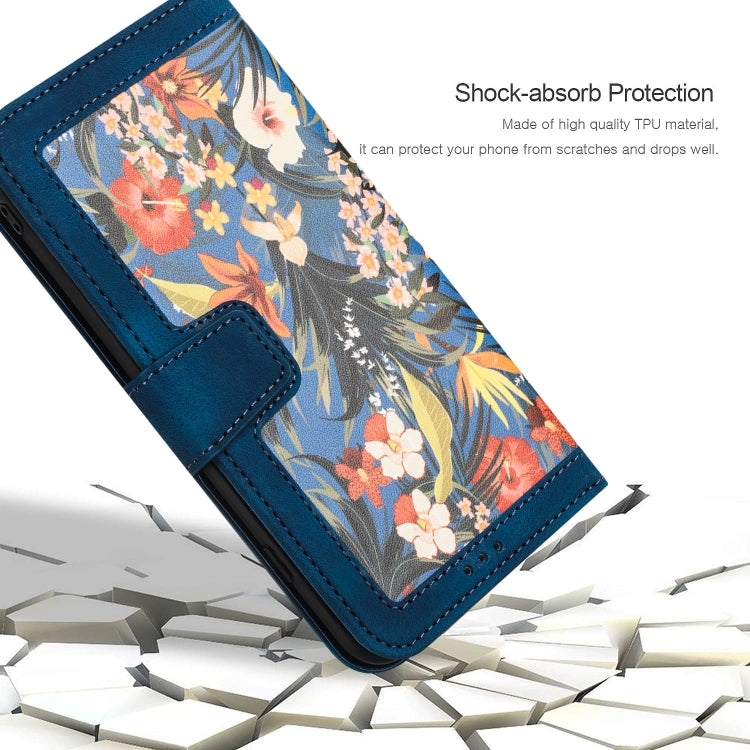 For Samsung Galaxy S25 5G Floral Pattern Leather Phone Case with Lanyard(Dark Blue) - Galaxy S25 5G Cases by PMC Jewellery | Online Shopping South Africa | PMC Jewellery | Buy Now Pay Later Mobicred