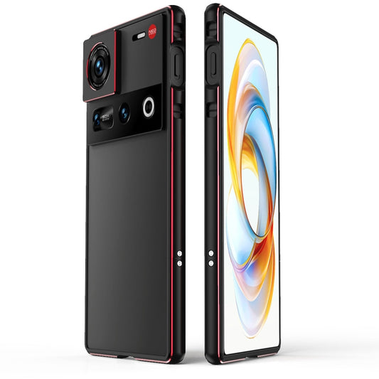 For ZTE nubia Z70 Ultra Aurora Series Lens Protector + Metal Frame Phone Case(Black Red) - ZTE Cases by PMC Jewellery | Online Shopping South Africa | PMC Jewellery | Buy Now Pay Later Mobicred